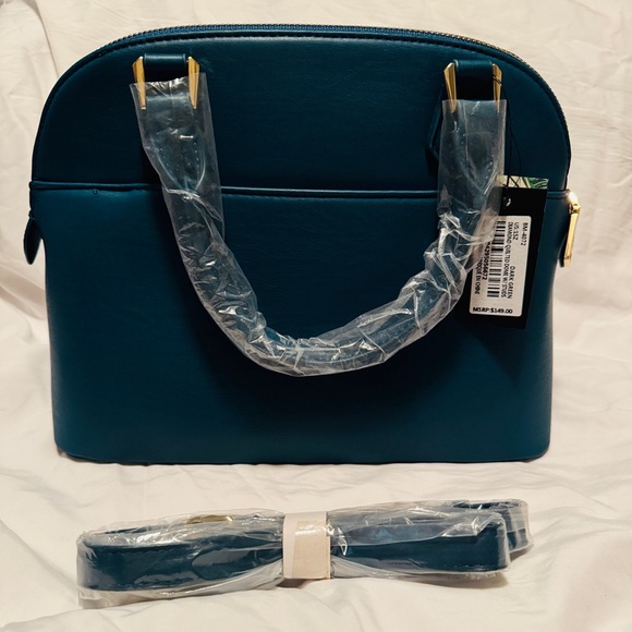 Badgley Mischka Teal Quilted Satchel with Gold Accents